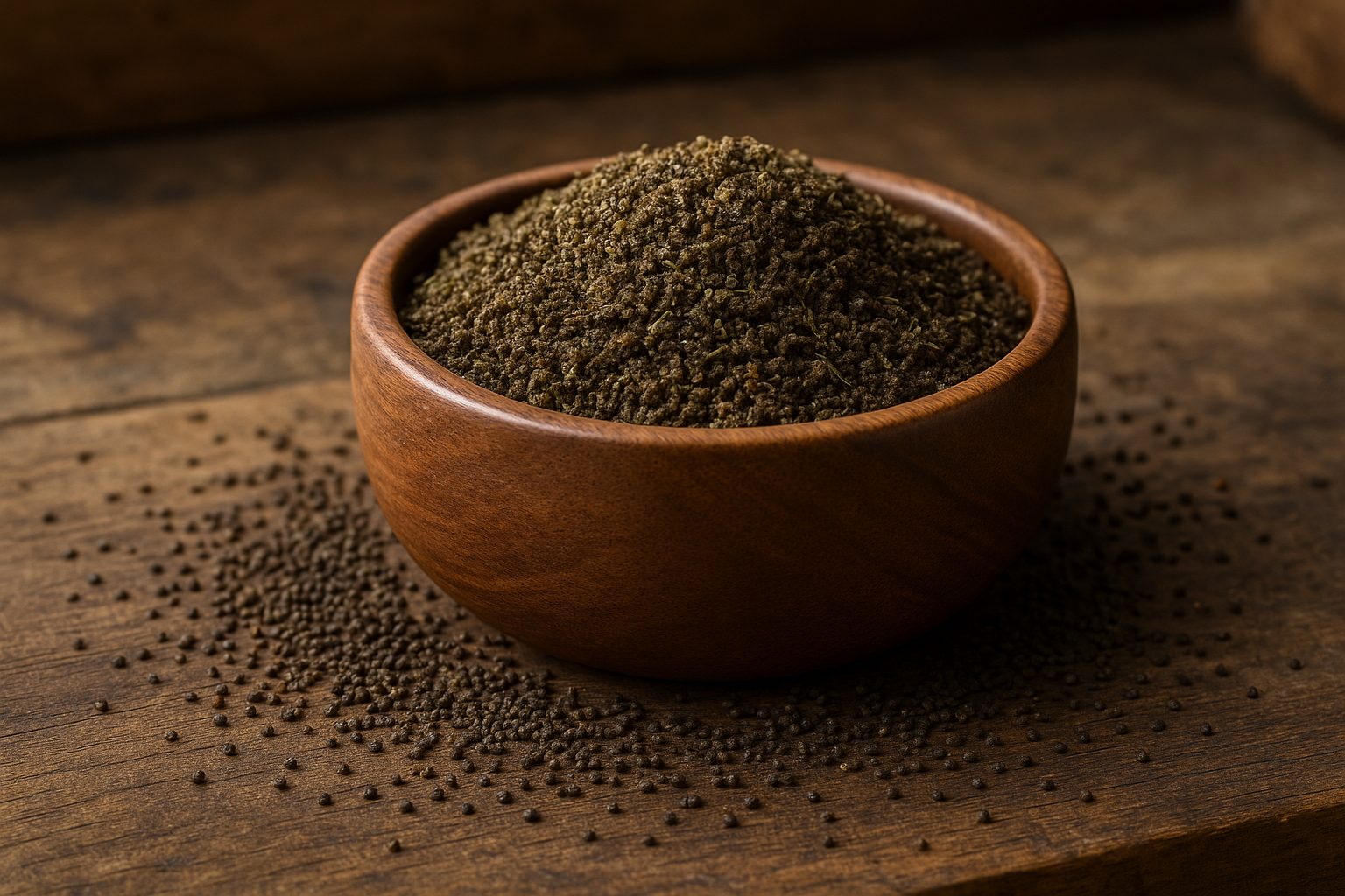 Getrocknete Brennnesselsamen in einer kleinen Schale