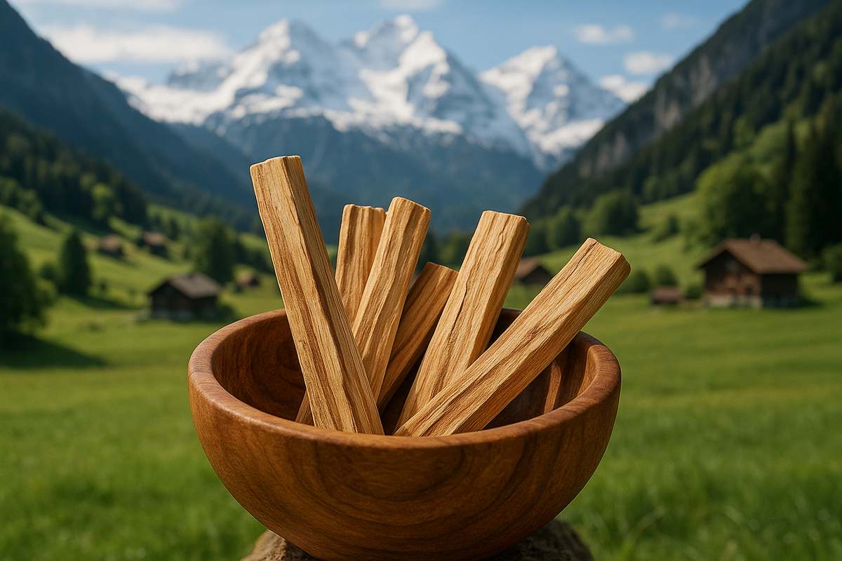 Palo-Santo-Stäbchen in einer Holzschale