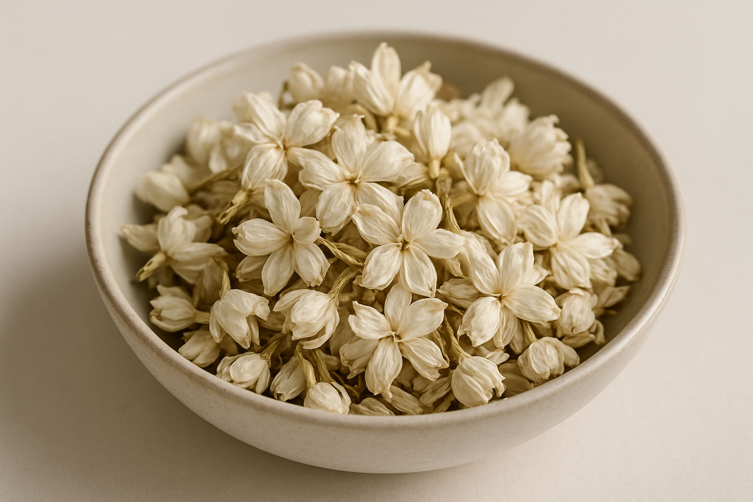 Schale mit getrockneten Jasminblüten