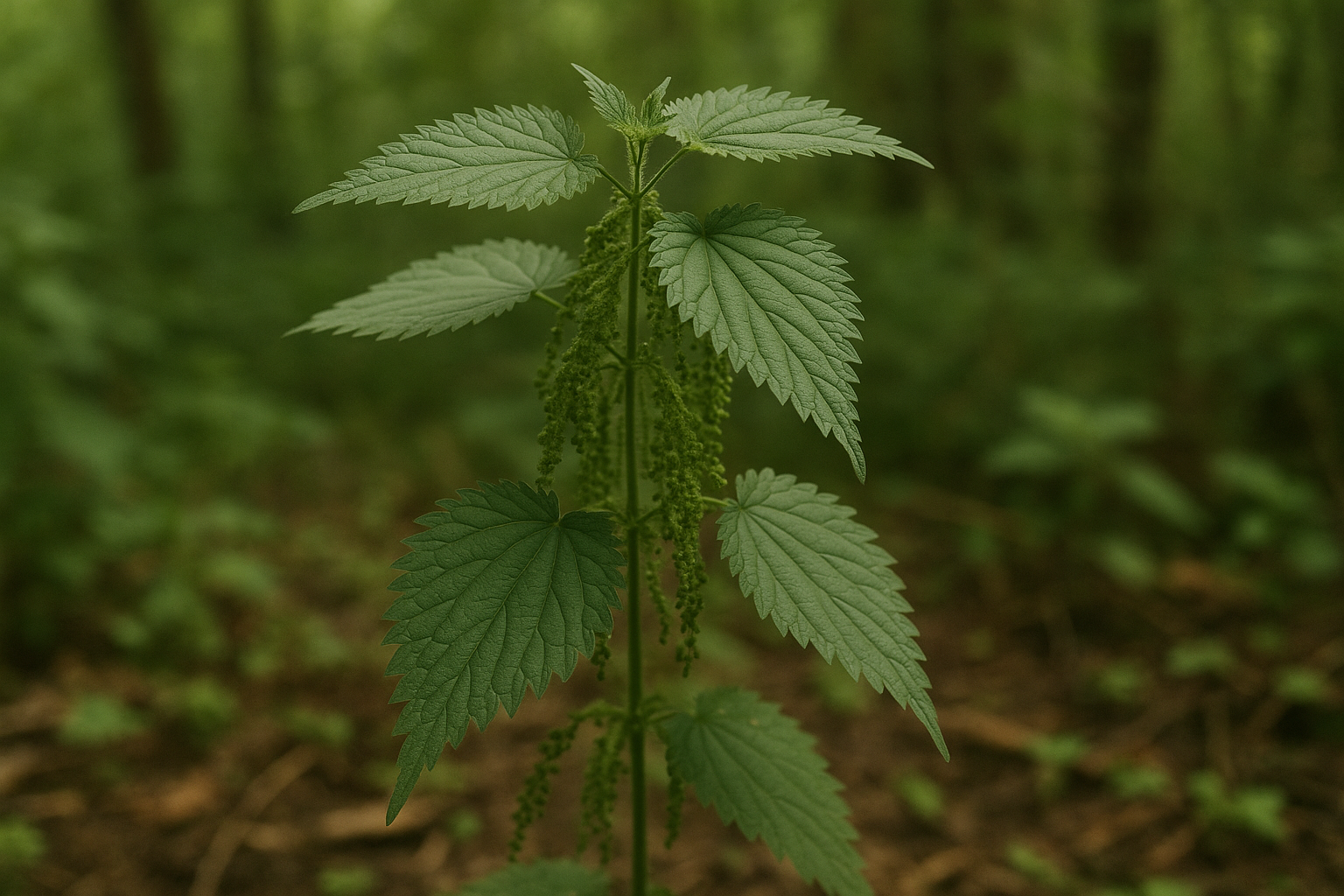 Brennnesselpflanze mit Samen in der Natur