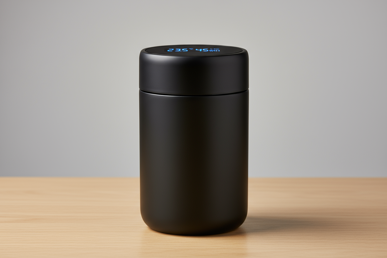 anzeige befindet sich auf dem deckel und das glas ist ohne sichtfenster