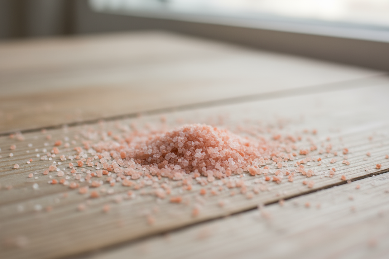 fein gekörntes himalayasalz auf einem tisch