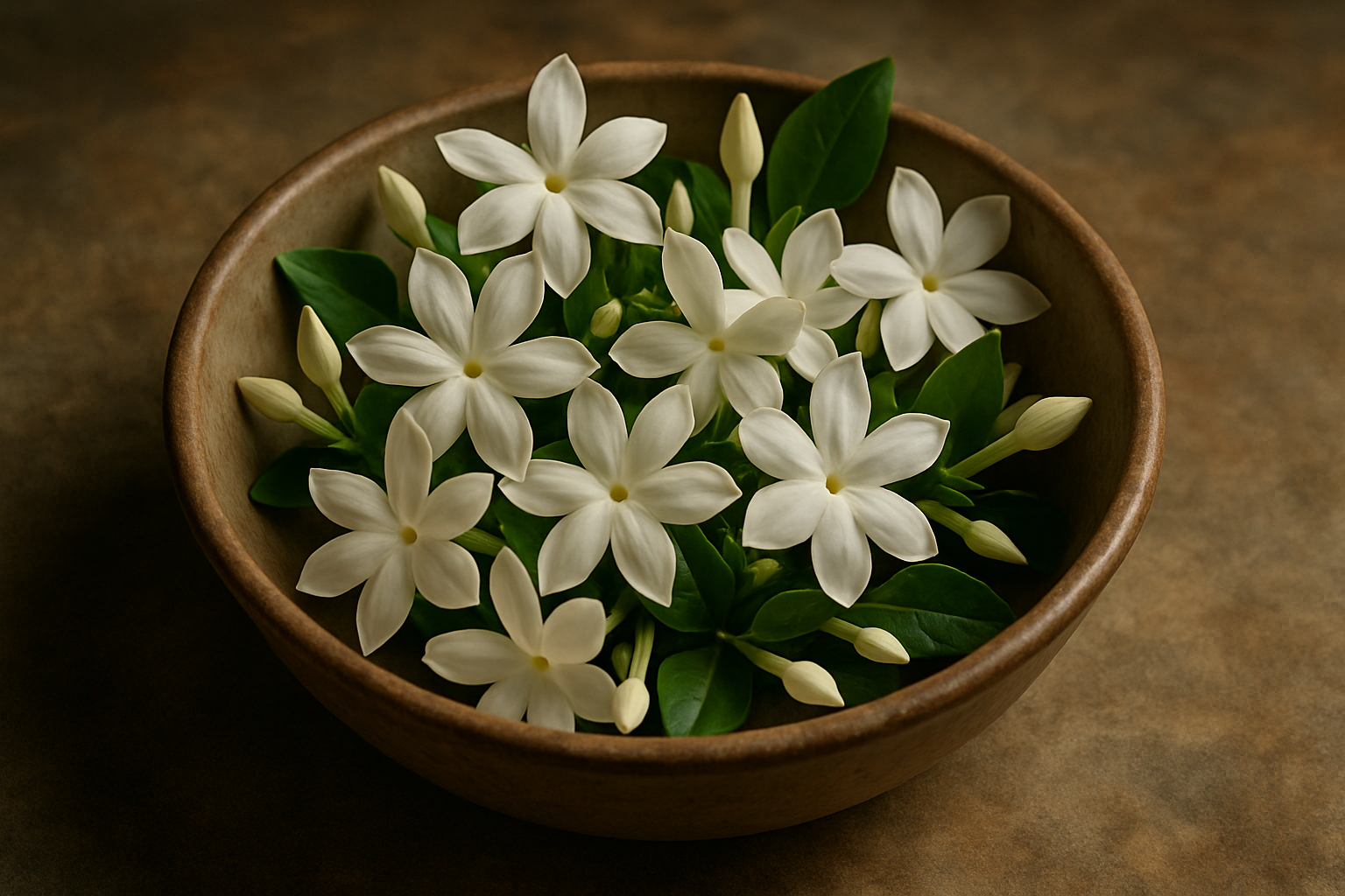Getrocknete Jasminblüten in einer Schale